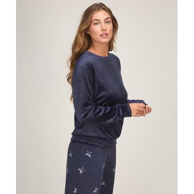 Pyjama HUNKEMÖLLER "Pyjama Set Velours", Damen, Gr. S, blau, 95% Polyester, 5% Elasthan, Homewear-Sets Pyjama