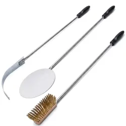 Giemme Spoleto Set aus Ofenwerkzeugen für Holzofen mit runder Schaufel, Bürste und Ascheschaufel, Griff 115 cm