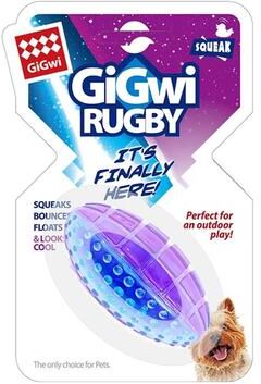 Uplift Essentials High Performance Rubber Rugby Squeaker Industrial Grade Natural Rubber Chew & Interactive Fetch Toy For Dogs purple blue s