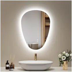 Emke, Spiegel, Badspiegel mit Beleuchtung, LED, 60x45 cm, Touch-Schalter, dimmbar, 3 Lichtfarben, IP44 (45 x 60 cm)