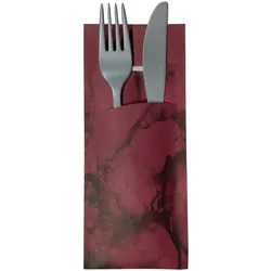 Ornamensa 30 Bestecktaschen mit Serviette bordeaux marmoriert 20 cm