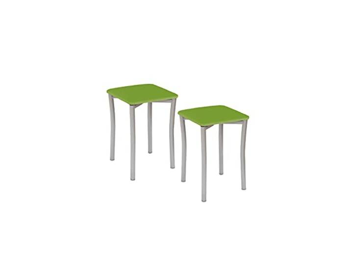 ASTIMESA Zwei Küchenhocker mit runden Beinen und grünem Kunstlederbezug.