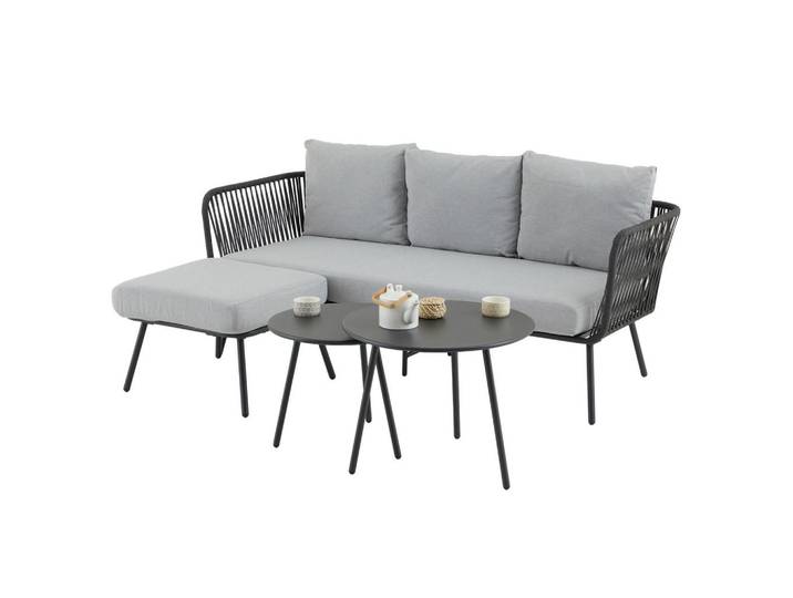 CARO-Möbel Gartenlounge Mykonos 4er Set grau/schwarz, Grau, Schwarz, Metall, Mode, Gartenmöbel, Gartengarnituren, Gartenmöbel-Sets