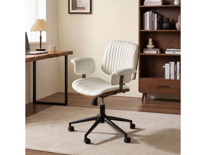 NuvlaGu - Chaise de bureau ergonomique et mobile - Chaise d'ordinateur pivotante à 360° hauteur réglable - 73x59x87 cm - Beige