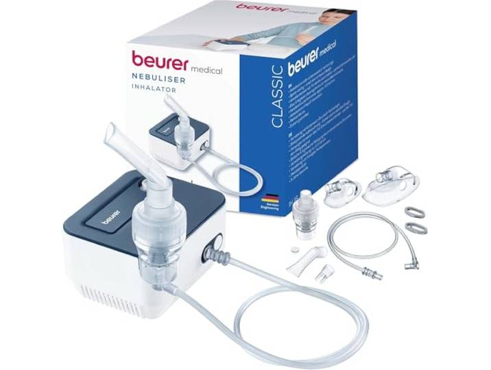 Beurer IH 16 Inhalator, Inhalationsgerät für Kinder und Erwachsene, bei Erkältungen und Atemwegserkrankungen der oberen und unteren Atemwege, einfache Reinigung, kompaktes Design, blau/weiß
