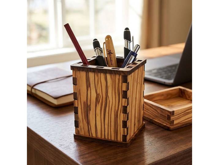 Stiftehalter, 8 x 8 x 10,5 cm, Olivenholz