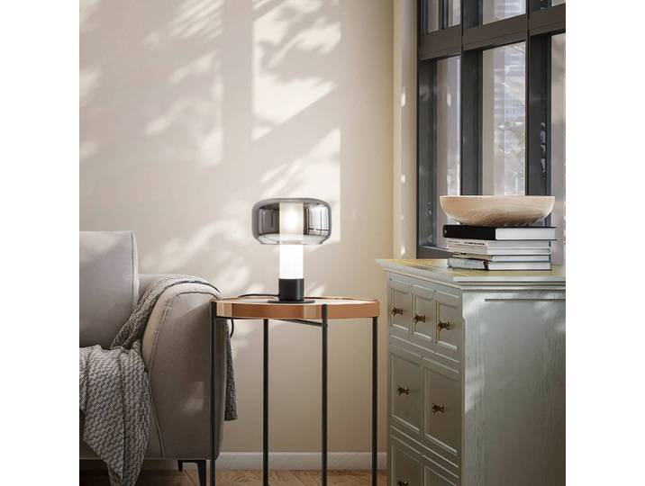 Fabas Luce LED Tischlampe Flick, dimmbar, alu / grau / zink, für Wohn- / Esszimmer, Glas, Modern