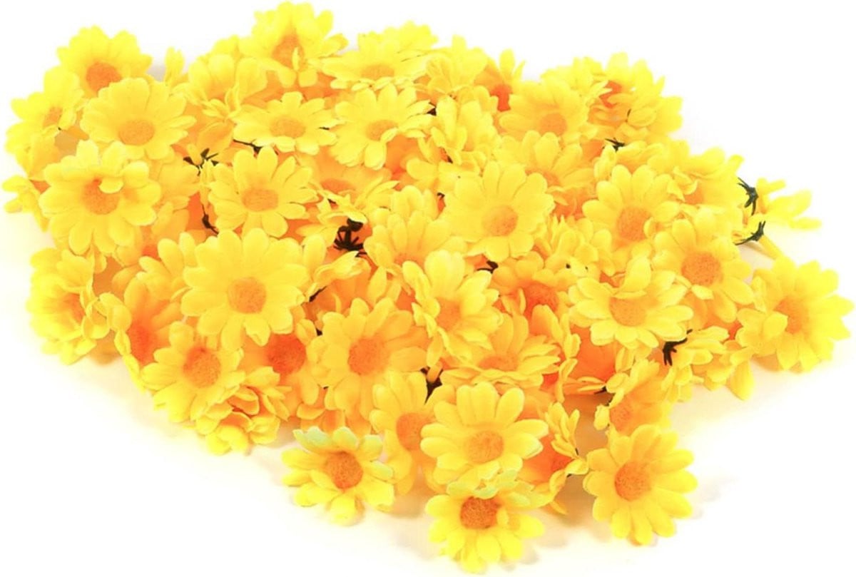 Kunstmatige Madeliefjes - Geel - Zijde Bloemen met Gelaagde Bloemblaadjes - 4 cm