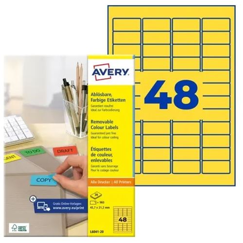 AVERY Zweckform 960 Etiketten L6041-20 gelb 45,7 x 21,2 mm