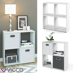 VICCO Raumteiler TETRA 4 Fächer Weiß - Bücherregal Würfelregal Standregal Regal