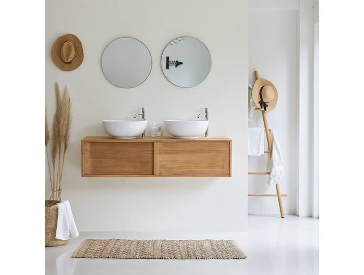 Badschrank aus Teakholz 140 cm Basic - Natur