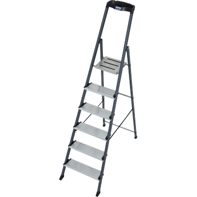 Stehleiter KRAUSE "Securo", grau (aluminiumfarben), B:51cm H:14cm L:210cm, Aluminium, Leitern, Alu eloxiert, 1x6 Stufen, Arbeitshöhe ca. 330 cm