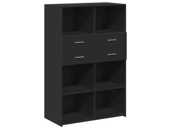 KGHFDVB Highboard Schwarz 80x42,5x124 cm Holzwerkstoff Mit offenen Fächern und Schubladen, Griffe, pflegeleicht, vielseitig für Wohnzimmer, Schlafzimmer, Flur