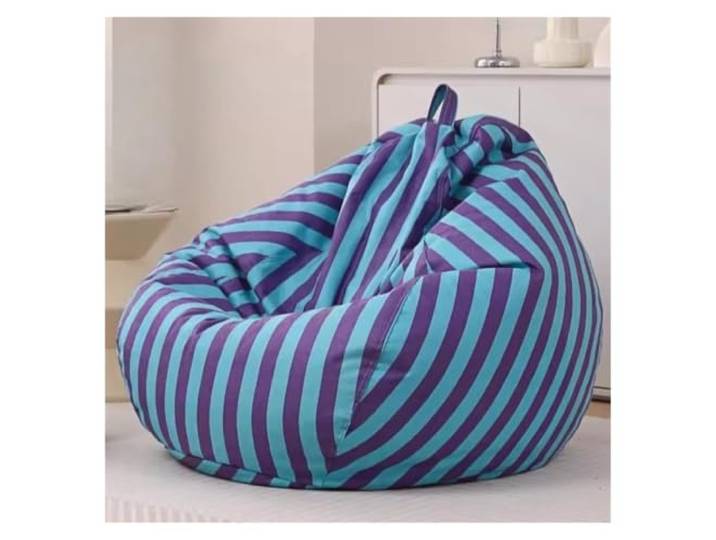 KUNYOS Sitzsack-Bezug, gestreift, beflockter Eck-Pouf-Sitzsack(Blue,D100cm-cover-adults)