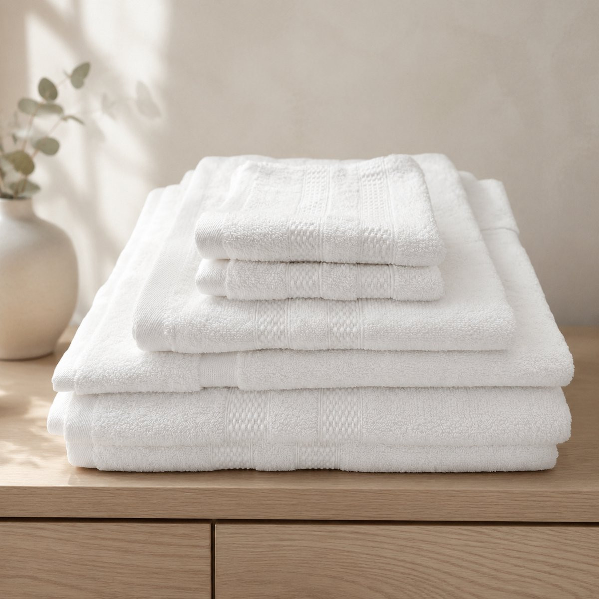 The Linen Room Badkamerset – 6-delig – Wit – 100% Katoen – OEKO-TEX®