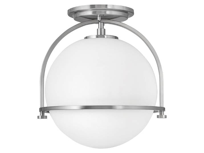 Plafonnier\, nickel\, acier verre\, D 28\,2 cm