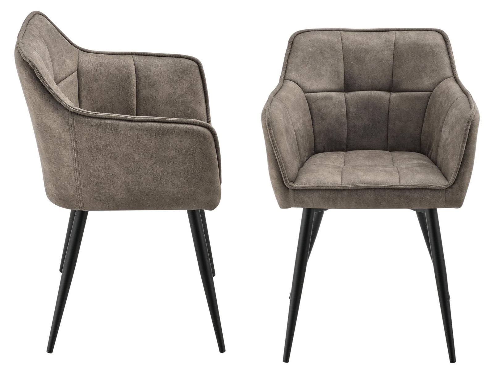 en.casa Eetkamerstoelen Birmingham set van 2 met armleuningen, imitatie suède, taupe