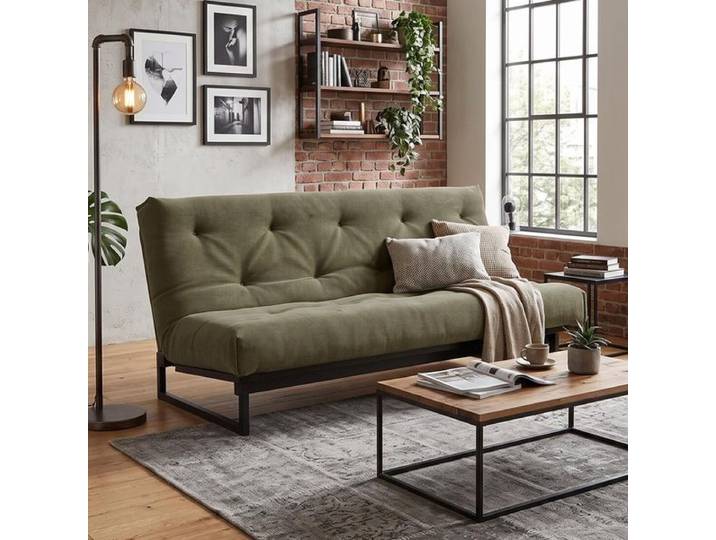 Schlafsofa Frentano Webstoff/Cord mit Lattenrost und Stauraum Mischgewebe 82x200x95cm Grün