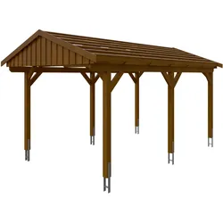Skan Holz Fichtelberg - Satteldach Einzelcarport Breite 317 cm Gr. 1 - 317 x 566 cm Dachlattung nussbaum Holzcarport