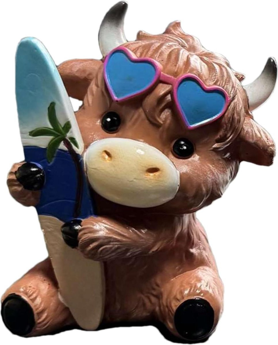 Koe Figurine Bruin - Handgemaakte Boerderij Decoratie voor op Tafel - 6 x 10 cm