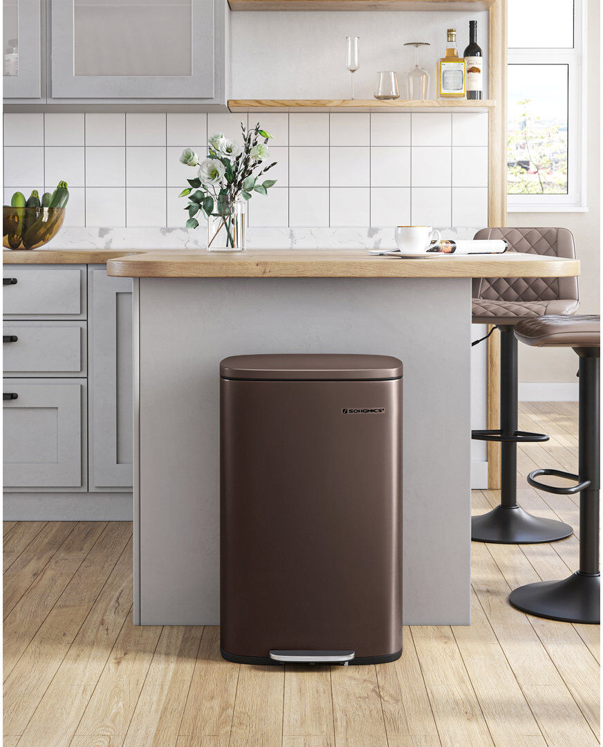 Ivy Bronx Chidunelo Step On and Odour Seal Kitchen Rubbish Bin Brown 50L