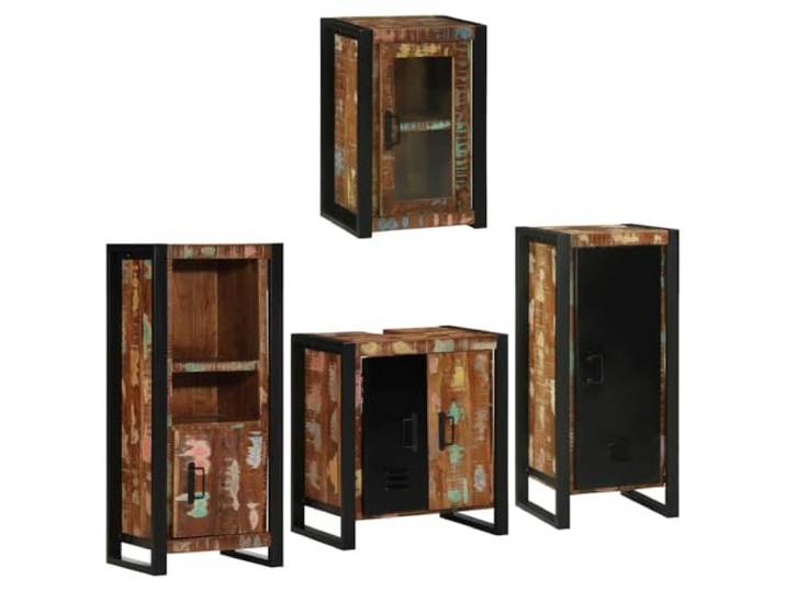 MBDRKVGF Badezimmermöbel-Set 4-TLG. aus Altholz, Metall-Badschrank & Regal Wandmontierte Module, Minimalistisches Industriedesign, Viel Stauraum