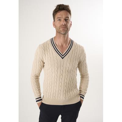 V-Ausschnitt-Pullover FELIX HARDY "Basic-Pullover mit V-Ausschnitt und Zopfmuster", Herren, Gr. L, beige, 100% Baumwolle, V-Ausschnitt, Pullover