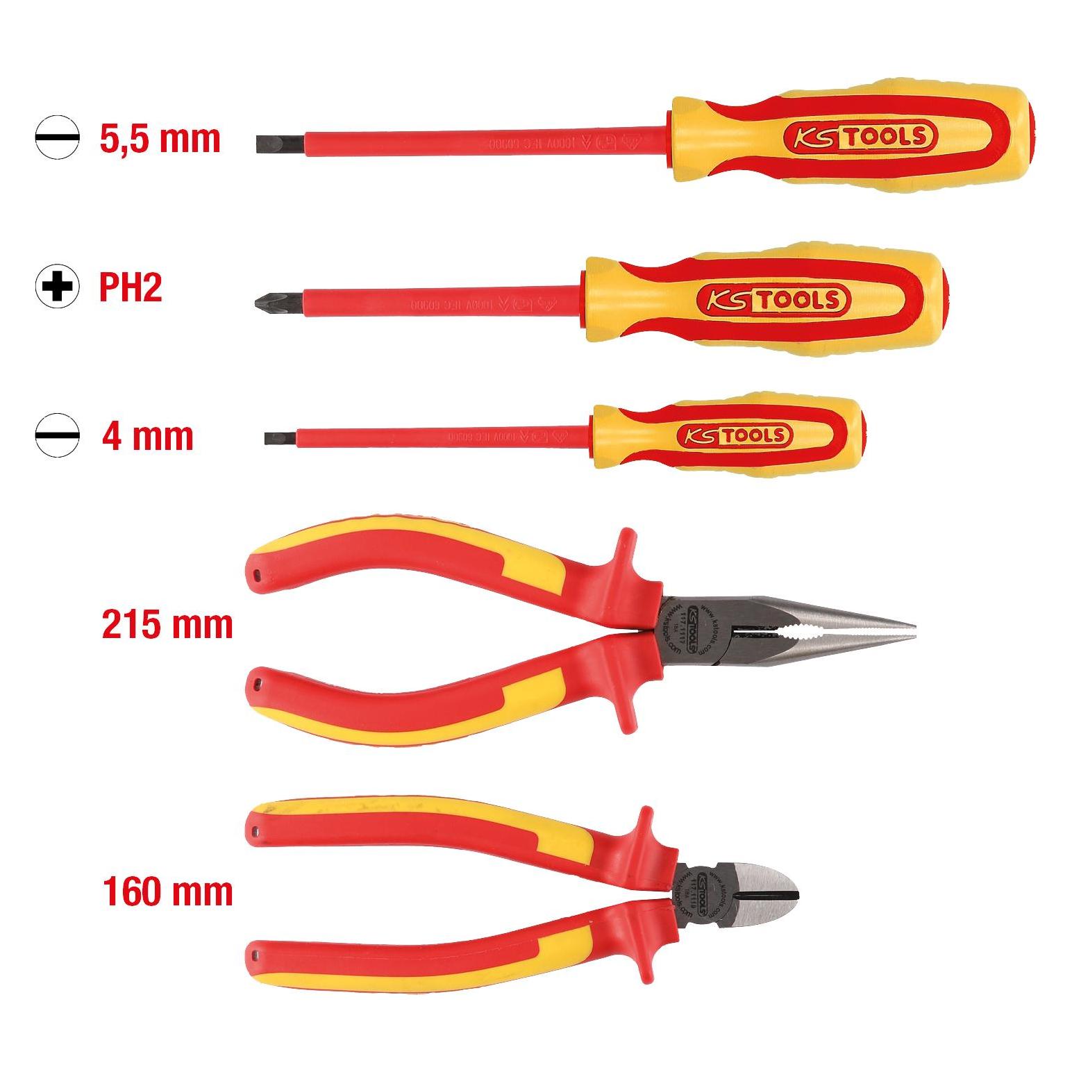 KS Tools ERGOTORQUE VDE Zangen- und Schraubendreher-Satz, 5-tlg. Variante 1 (Schlitz) (117.1170)