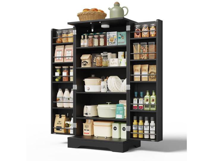 Evryae Buffet Moderner LED Hochschrank MDF 3D-Wellenfront, Metallgriffe, Stauraum 120/60/40 cm, Schwarz, Rechteckig, 120x40x60 cm, Esszimmer, Anrichten, Buffetschränke