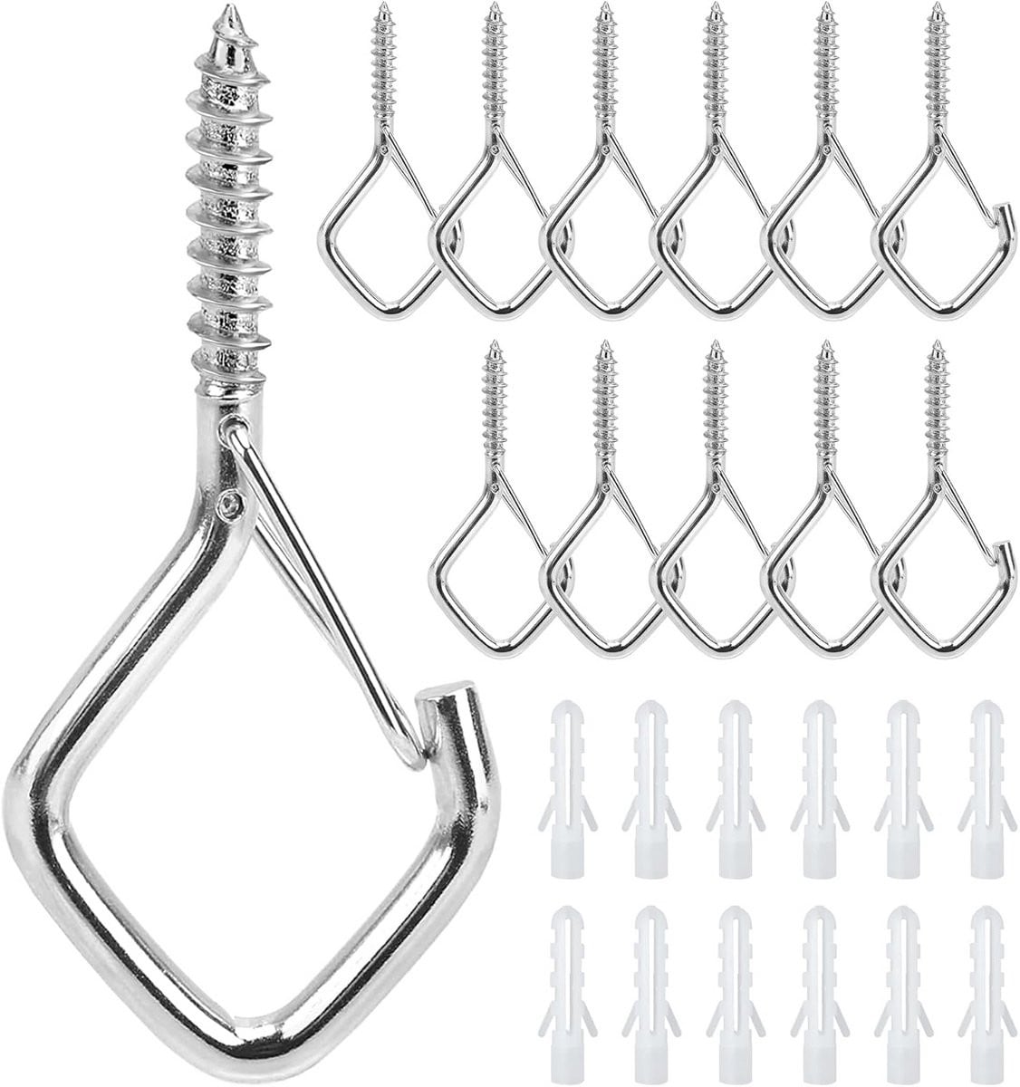12x Robuuste RVS Schroefhaken voor Lichtslingers, Plantenhangers en Buitenversiering