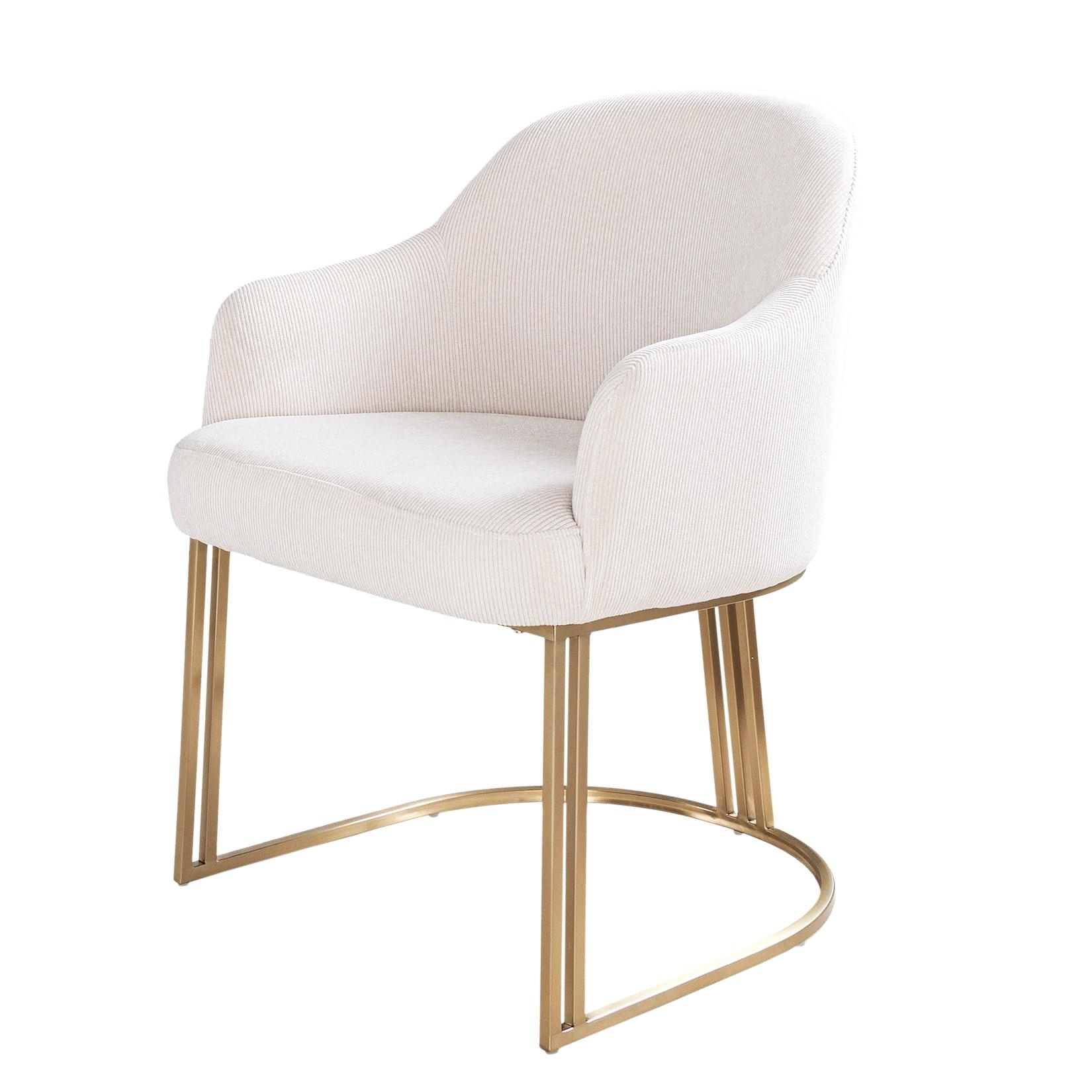 riess-ambiente Armlehnen Stuhl EXTRAVAGANCIA beige Cord Metall brushed champagner gold