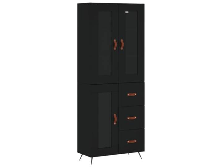 Fisinber Highboard Schwarz 69,5x34x180 cm Holzwerkstoff 2-teilig Eleganter Standschrank mit Metallfüßen und Glastür für Wohnzimmer oder Flur. Spendet viel Stauraum auf kleinem Raum.