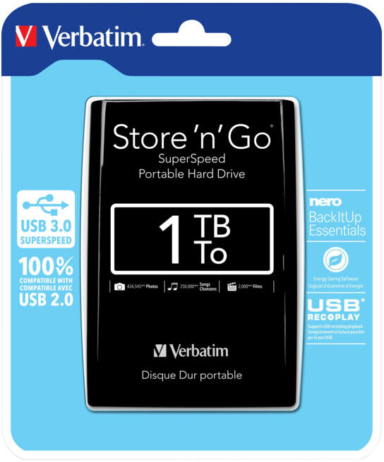 Verbatim Disque dur externe 1TB USB 3.0, 6,35 cm (2,5