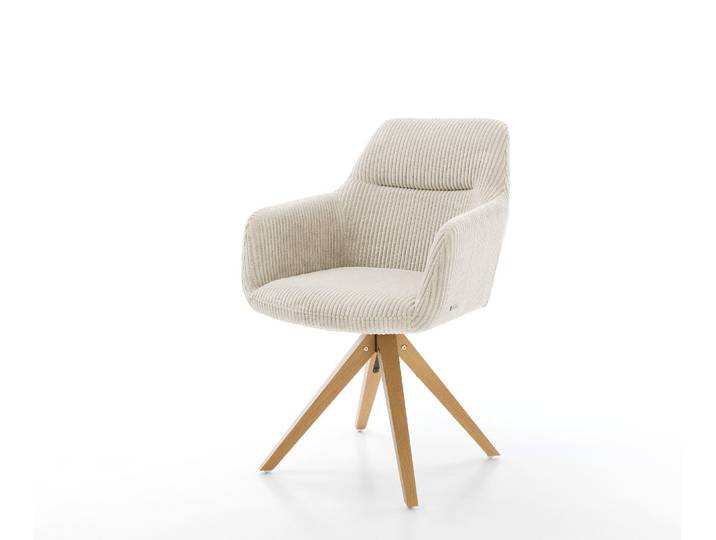 Esszimmerstuhl Pejo-Flex Cord Beige Holzgestell kantig Natur 360° drehbar Taschenfederkern, Esszimmerstühle