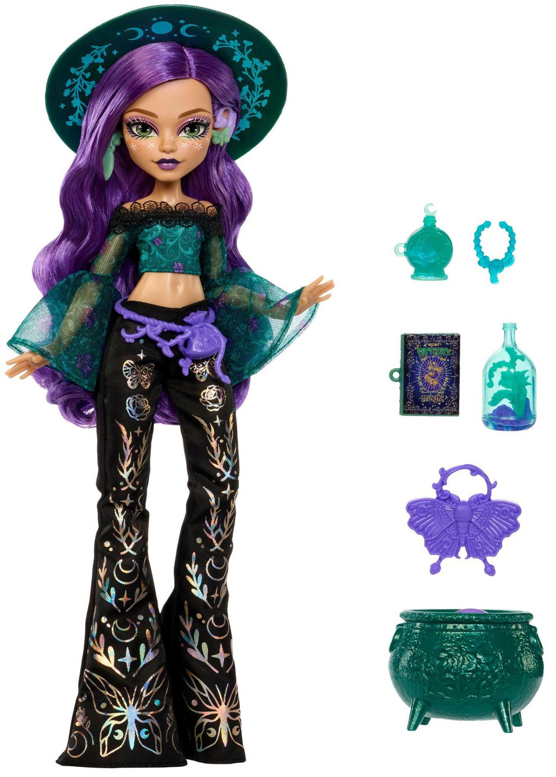 Mattel Monster High Moonspell Magic Willow pop met motmot-handtas en toverboek