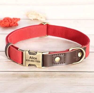 Uplift Picks Custom Engraved PU Leather Dog Collar Adjustable ID Buckle red small