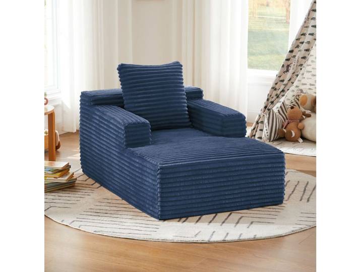 SENVIRO meridienne 1 place 117 x 81 x 50 cm en velours cotele fauteuil relax et couchage d appoint sans montage bleu