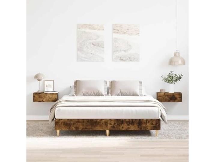 RJPLMFV Bettgestell, Raucheiche, 150 x 200 cm, Holz Ohne Matratze, Lattenrost inklusive, robuste Füße, stabil und langlebig