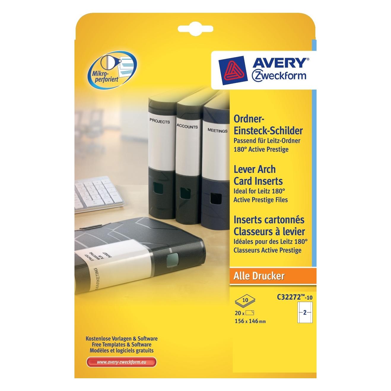Avery Ordner Einsteck Schilder passend für Ordner 180° Active Prestige 156x146mm (54583778)
