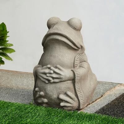 "Glitzhome 16.75""H MGO Faux Concrete Zen-Style Mediating Frog Garden Statue"