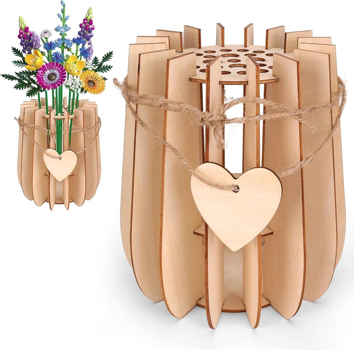 Houten 3D puzzelvaas voor bloemenboeketten en botanische decoratie