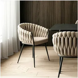 HOME DELUXE Esszimmerstuhl gewebt AYLA - 2er Set Beige