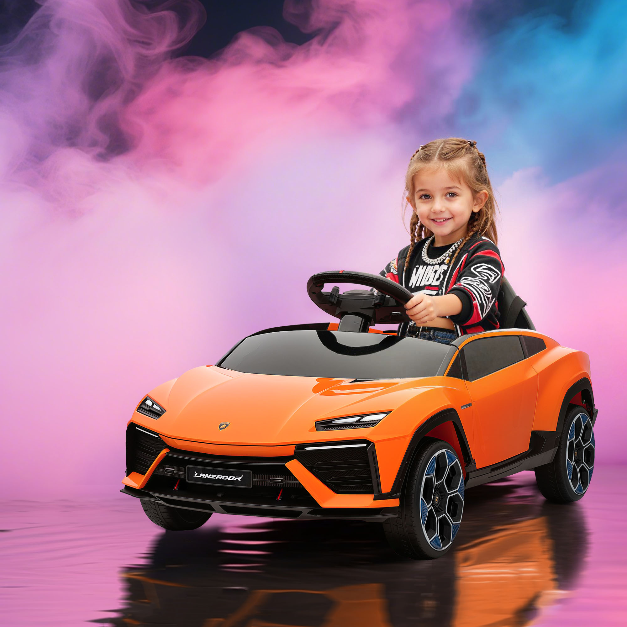 Aiyaplay Macchina Elettrica per Bambini Licenza Lamborghini con Clacson e Telecomando, 101.5x49x43 cm, Arancione   Aosom Italy
