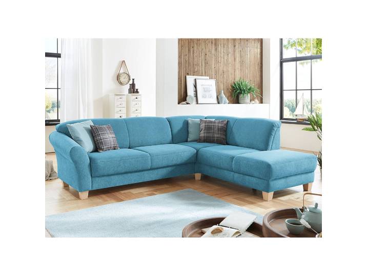 Ecksofa Webstoff Blau/Hellblau Webstoff 257 x 84 x 212cm Ottomane davorstehend rechts Keine Funktion Natur