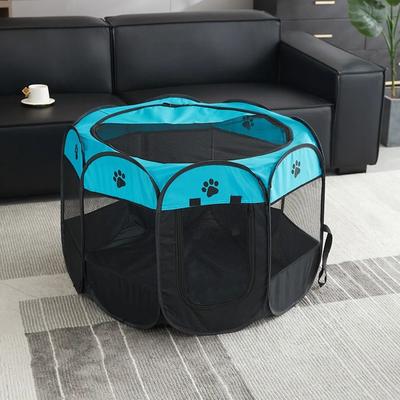 Uplift Essentials Foldable Pet Tent Portable Octagonal Cat And Small Dog Playpen black Blue
