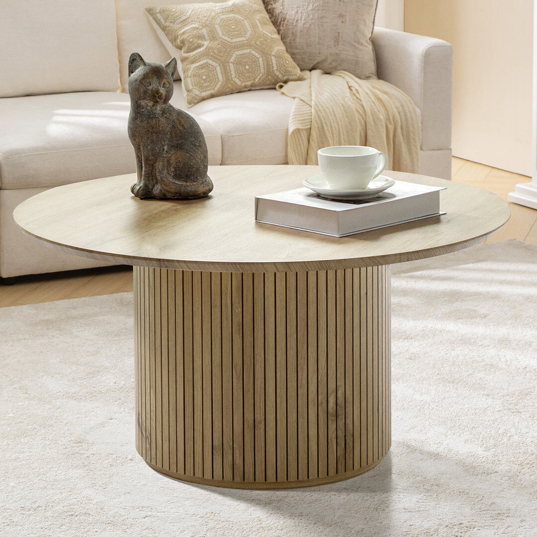 17 Stories Marrina Round Manufactured Wood Coffee Table With Fluted Pedestal Base Oak 40.01cm H X 80cm W X 80cm D