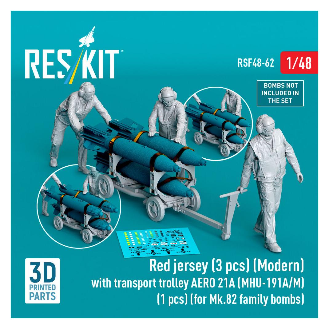 ResKit Red jersey (3 pcs) (Modern) with transport trolley AERO 21A (MHU-191A/M) (1 pcs) (for Mk.82 family b (RSF48-0062)