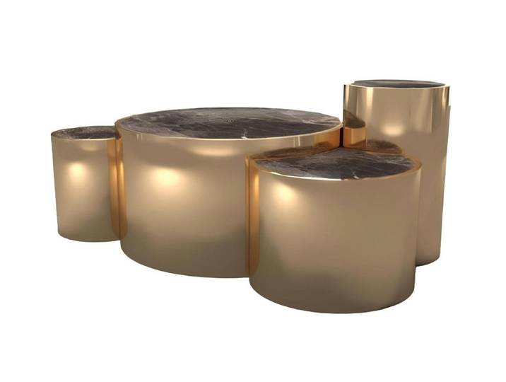 Xlmoebel Couchtisch Moderne Couchtische mit Glasplatte in Gold (Packung, 4-St., 4x Couchtische), Hergestellt in Europa