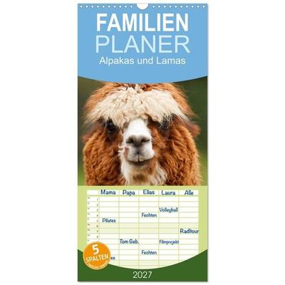 Familienplaner 2027 - Alpakas und Lamas mit 5 Spalten (Wandkalender, 21 x 45 cm) CALVENDO