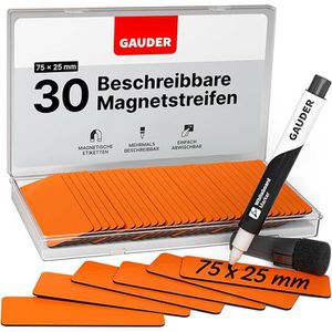 Gauder Magnetschilder orange, 75 x 25 mm, für Handbeschriftung, 30 Stück